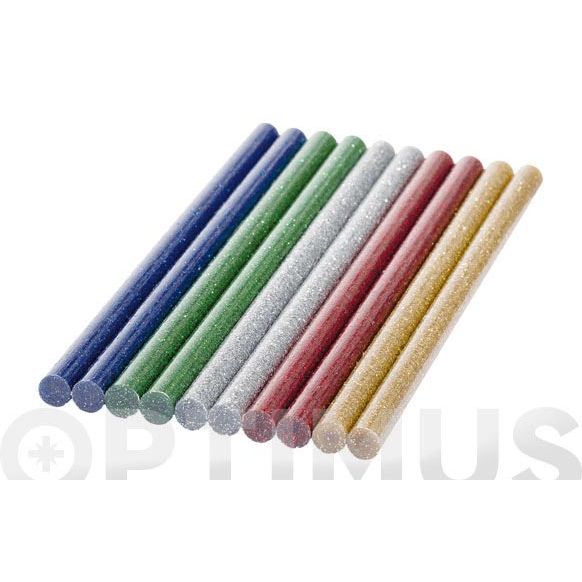 ADHESIVO TERMOFUSIBLE COLORES CON PURPURINA SURTIDOS (10 BARRAS) Ø7MM BOSCH