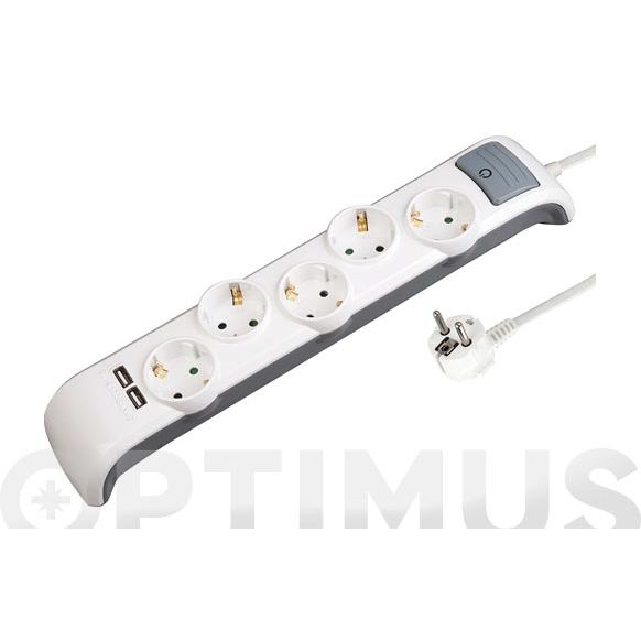 BASE MULTIPLE BRIDGE 5 ENCHUFES + 2 USB CON INTERRUPTOR