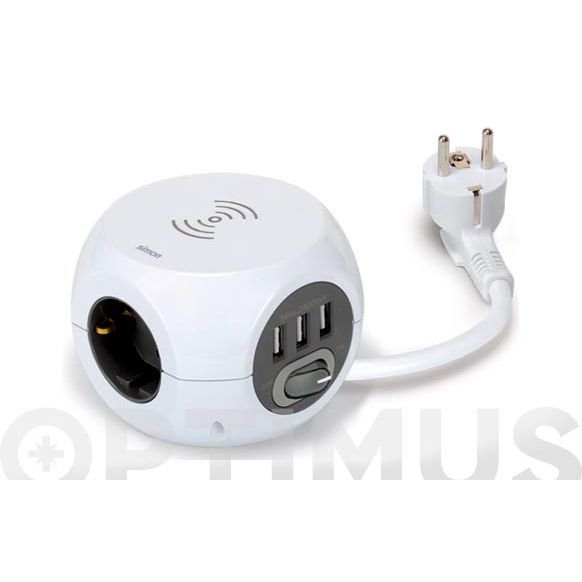 BASE MULTIPLE COMBI BALL CON BASE CARGA INDUCTIVA 3T + 3USB 1,4 METROS SIMONBRICO