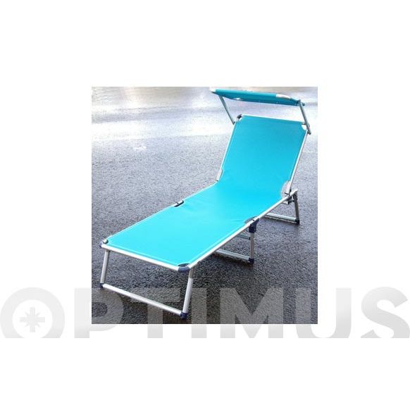 CAMA ALUMINIO PLAYA CON PARASOL FIBRELINE AZUL ALCO