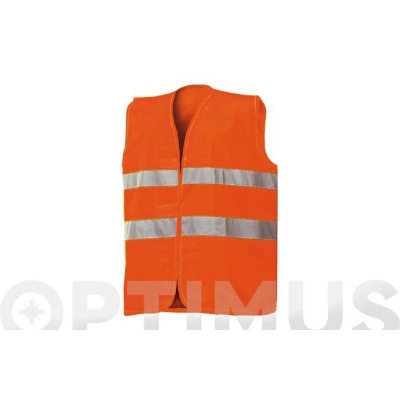 CHALECO BÁSICO 100% POLIÉSTER CON BANDAS REFLECTANTES Y CIERRE VELCRO NARANJA FLUOR TALLA XL