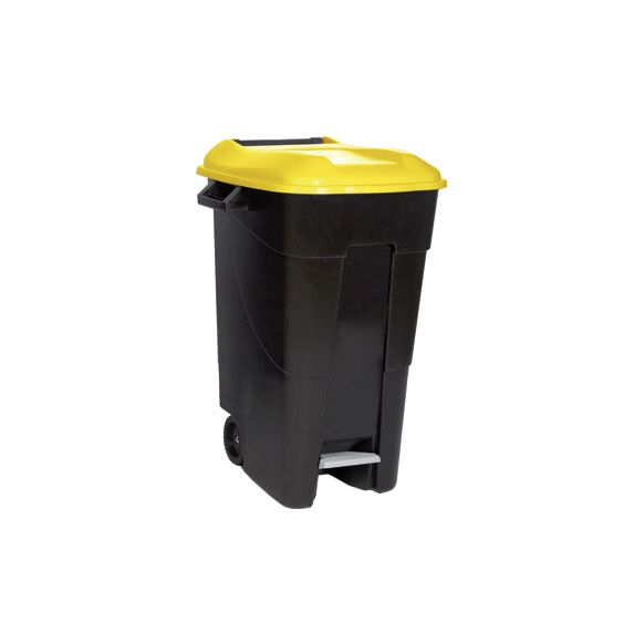 CONTENEDOR NEGRO CON PEDAL 120L-TAPA AMARILLA TAYG