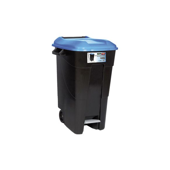 CONTENEDOR NEGRO CON PEDAL 120L-TAPA AZUL TAYG