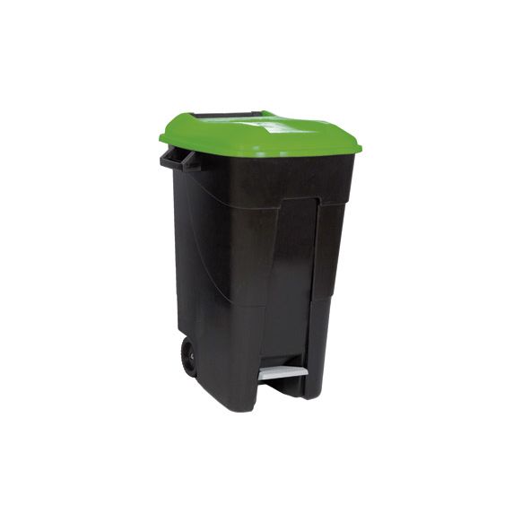 CONTENEDOR NEGRO CON PEDAL 120L-TAPA VERDE TAYG