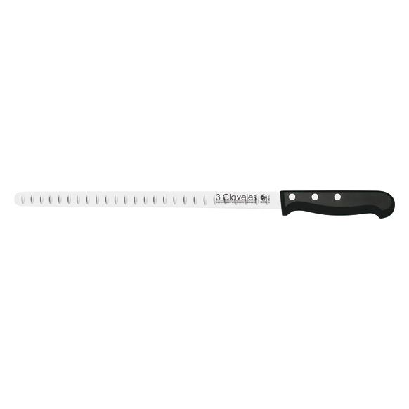 CUCHILLO JAMONERO ALVEOLADO Y CHAIRA 3 CLAVELES