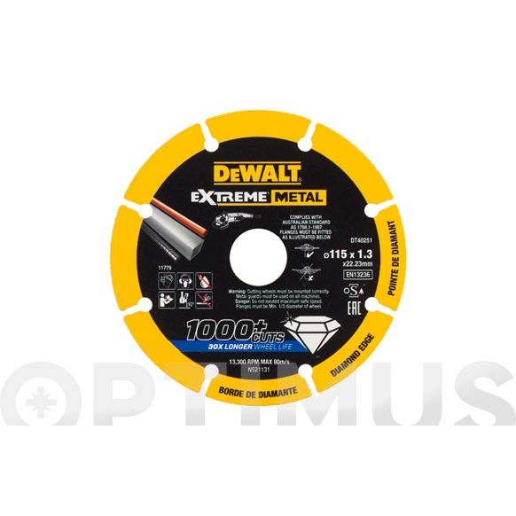 DISCO DIAMANTE CORTE METALES Ø 115X1,3 MM DEWALT