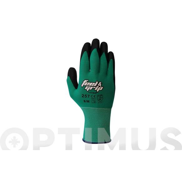 GUANTE "FEEL&GRIP" DE NYLON RECUBIERTO DE LÁTEX CON TECNOLOGÍA ANR EN PALMA COLOR VERDE/NEGRO CARTONCILLO    H257/10  JUBA