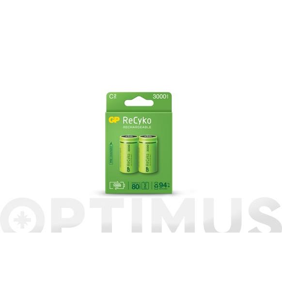 PILA RECARGABLE LR14 C 3000MAH BLÍSTER 2 UNIDADES RECYKO 