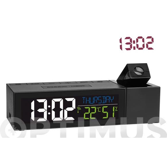 RELOJ PROYECTOR CON TERMÓMETRO NEGRO