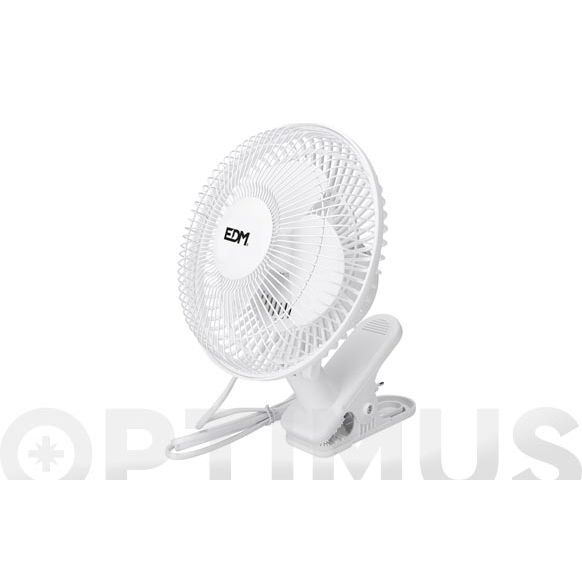 VENTILADOR PINZA BLANCO 15W Ø ASPAS 15 CM EDM .